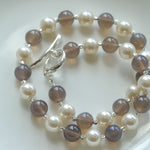 Grey Agate Artificial Pearl Beaded Necklace-Gembea Jewelry