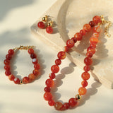 Primary Red Agate Round Beaded Bracelet