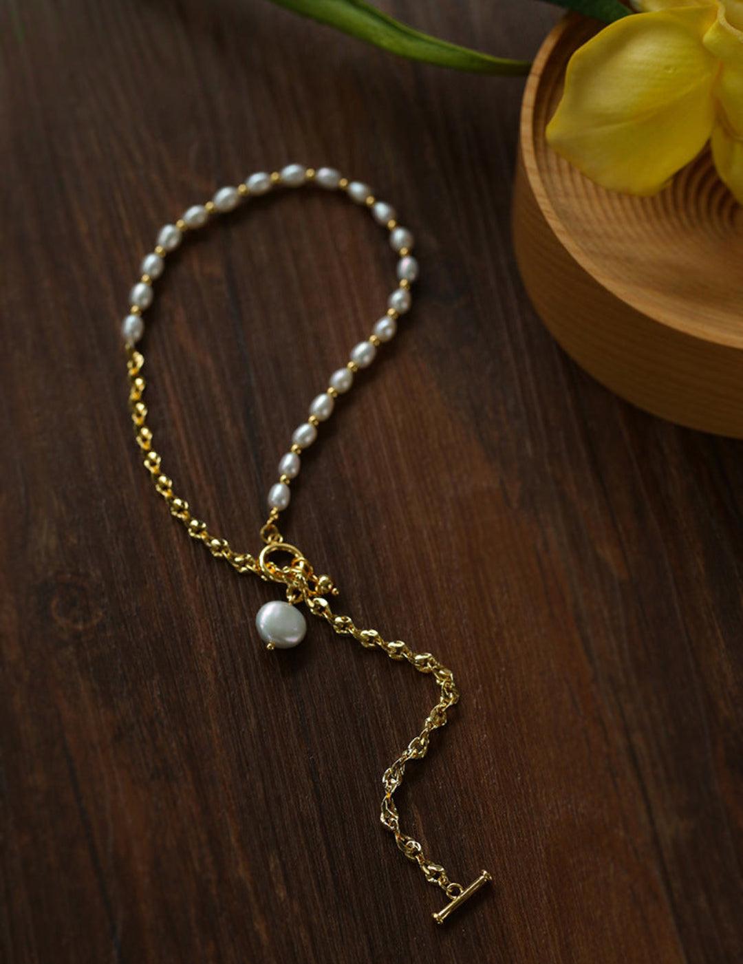 Y-shape Spliced Chain Pearl Necklace - Gembea Jewelry
