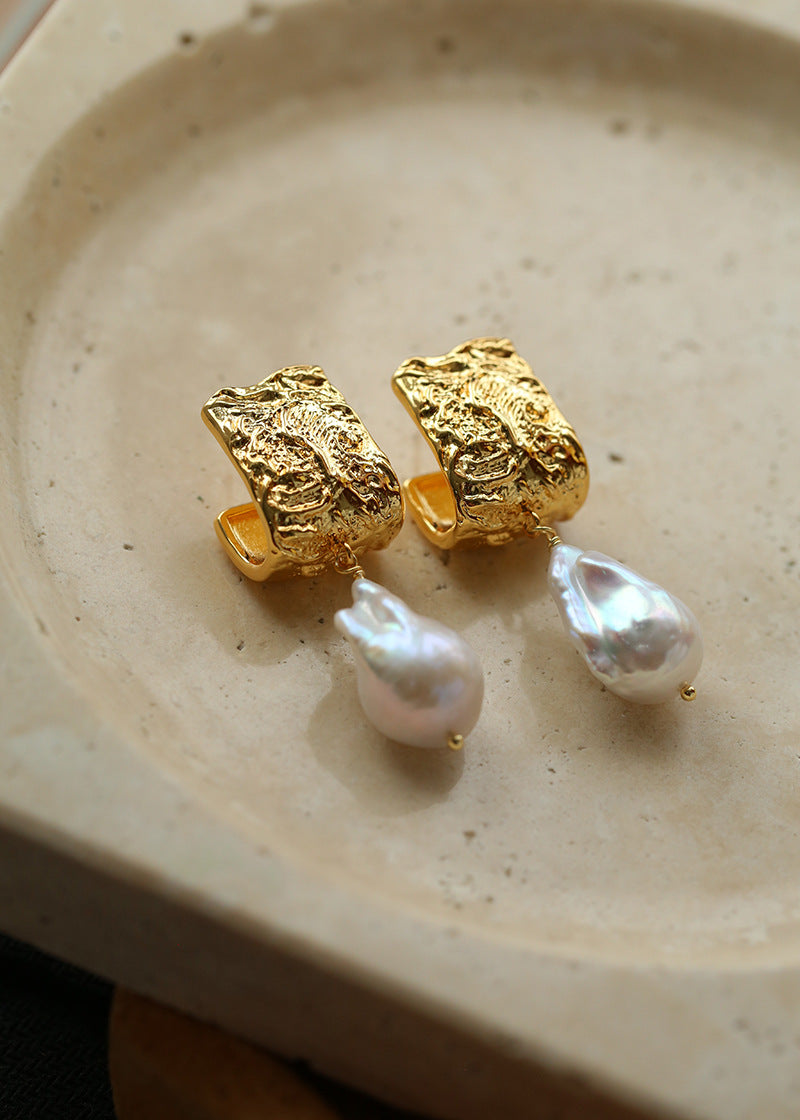 Metal Lava Baroque Pearl Drop Earrings