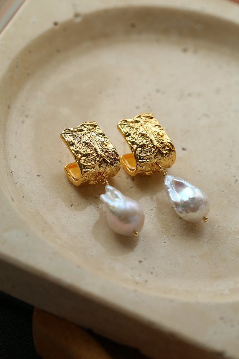 Metal Lava Baroque Pearl Drop Earrings