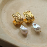 Metal Lava Baroque Pearl Drop Earrings