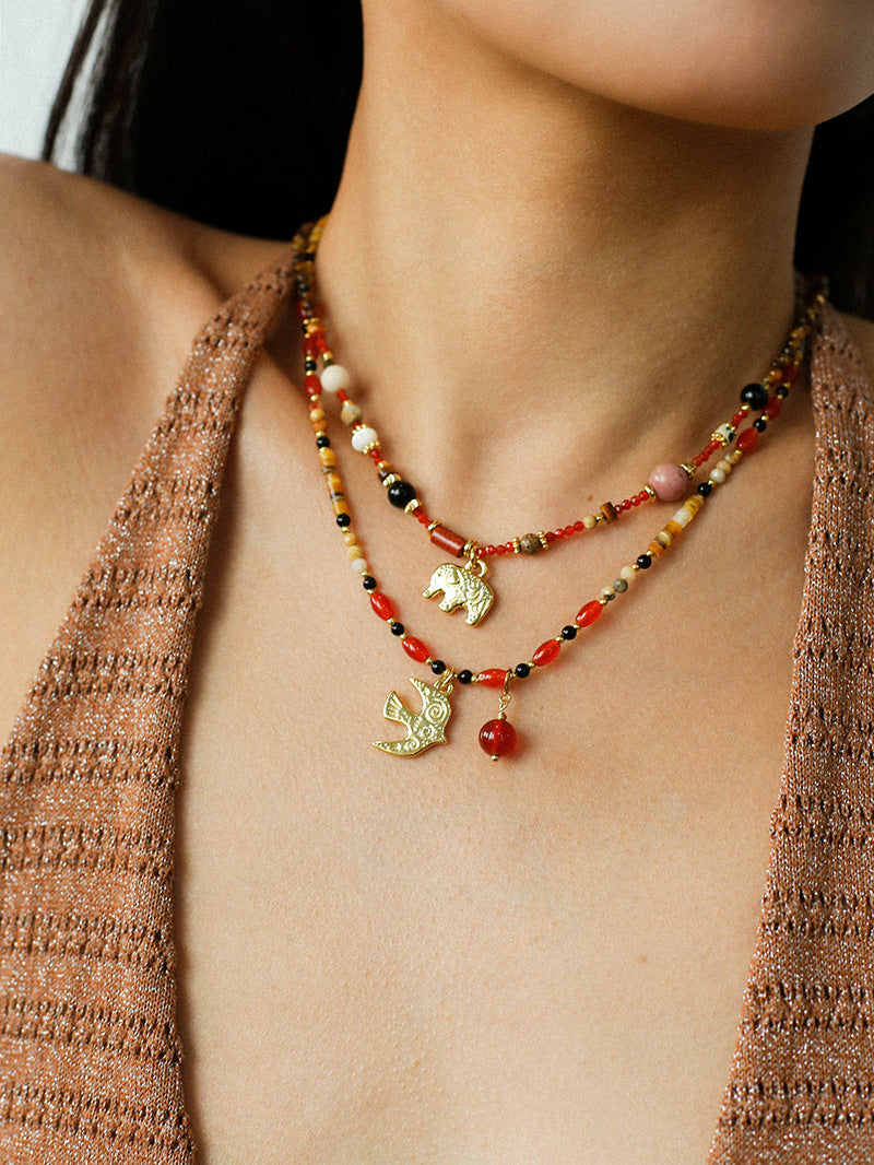 Summer Elephant Pendant Stone Beaded Necklace-Gembea Jewelry