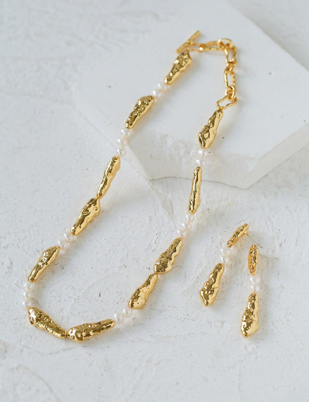 Geometric Irregular Metal Pearl Earrings - Gembea Jewelry