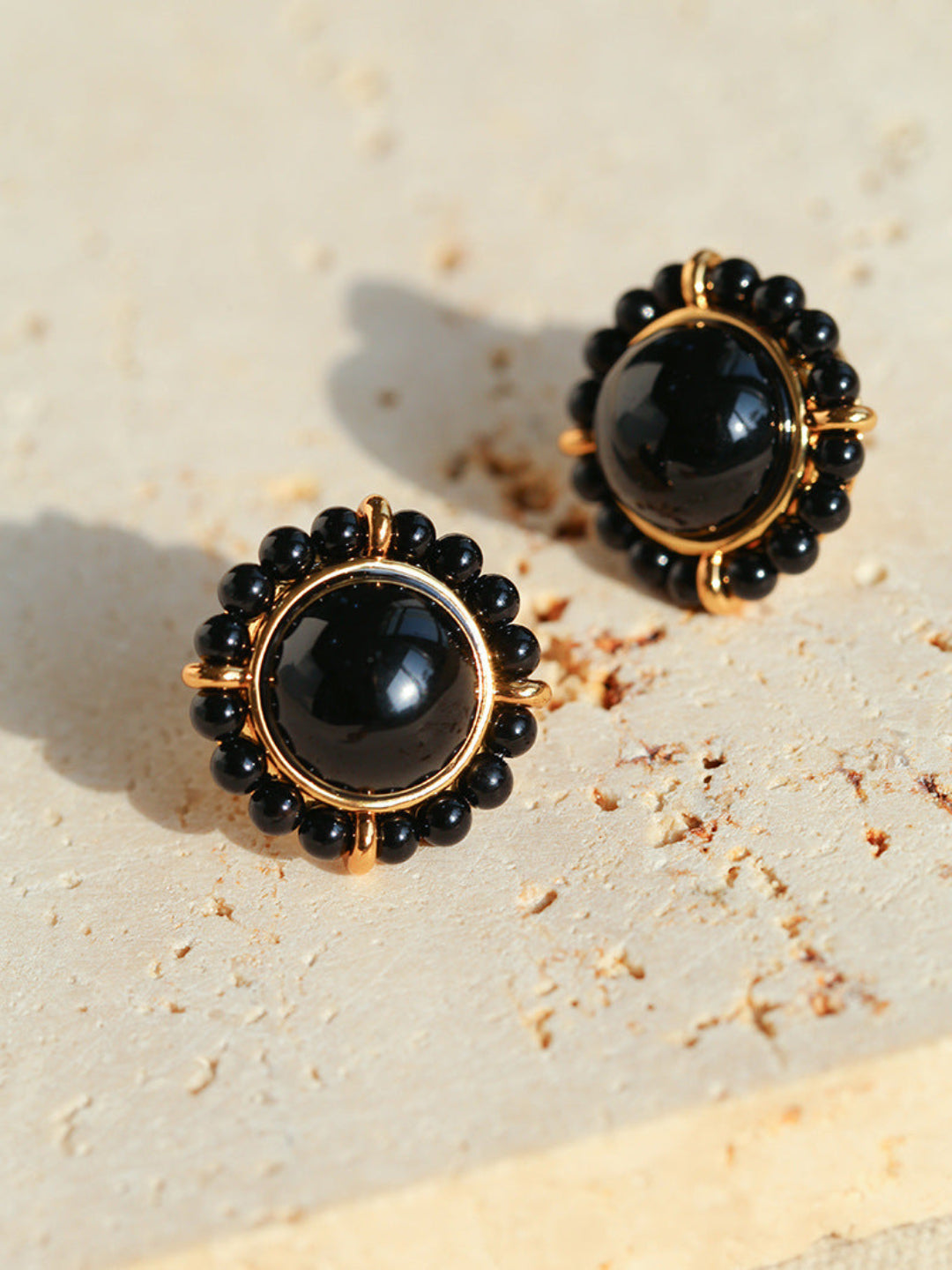 White Crystal Black and Red Agate Stud Earrings