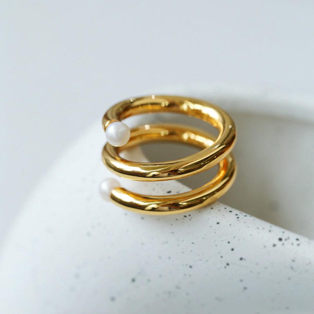 Multi-layer Spiral Pearl Open Ring - Gembea Jewelry