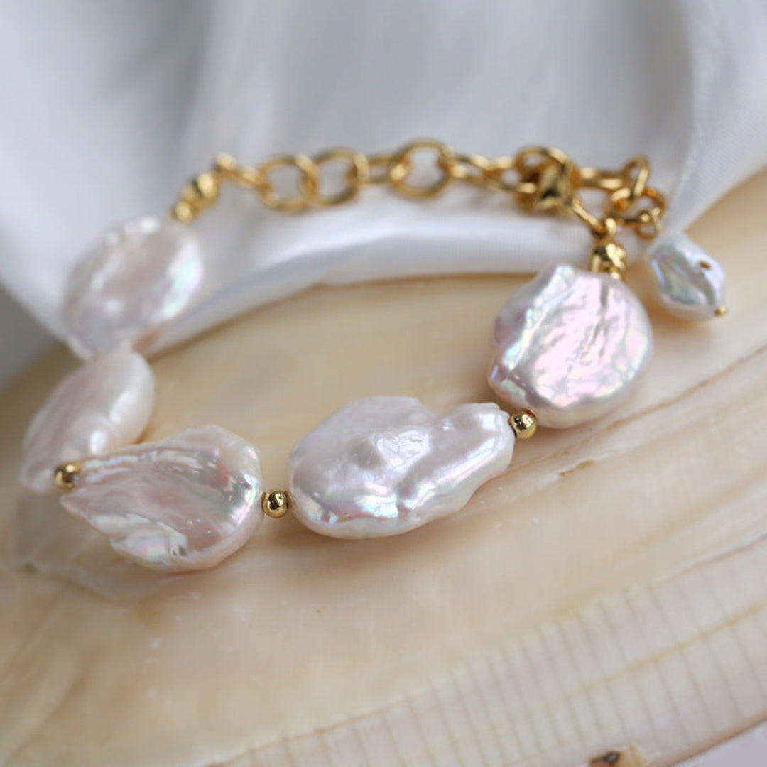 Natural Baroque Shaped Flat Pearl Bracelet