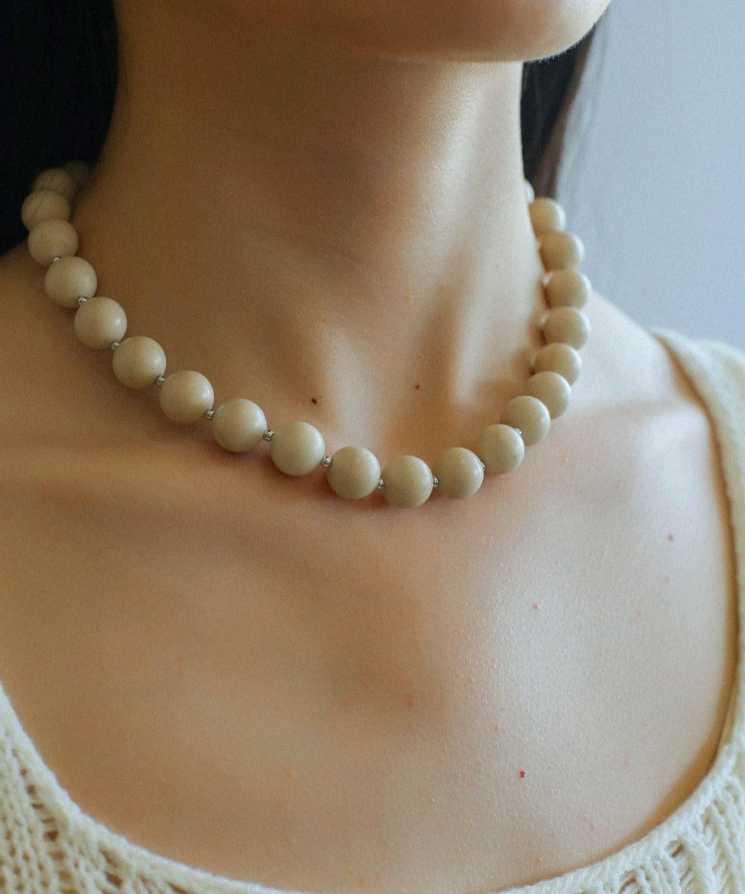 White Fossil Stone beaded necklace - Gembea Jewelry