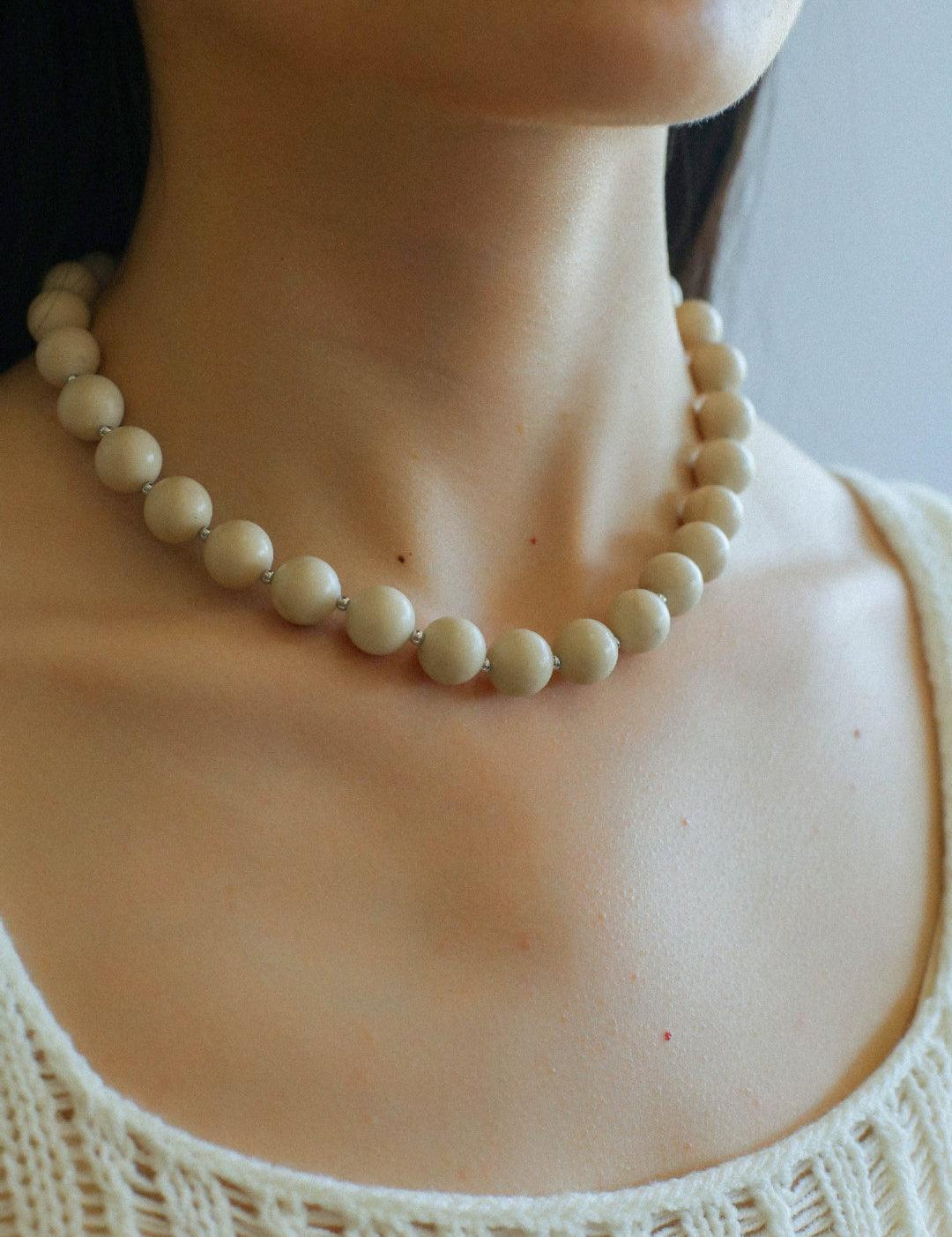 White Fossil Stone beaded necklace - Gembea Jewelry