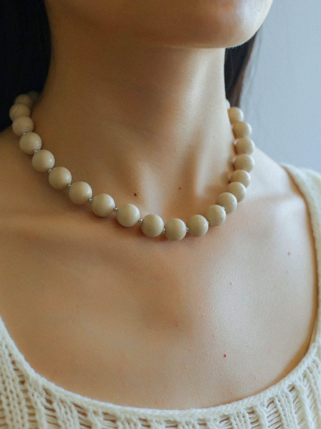 White Fossil Stone beaded necklace