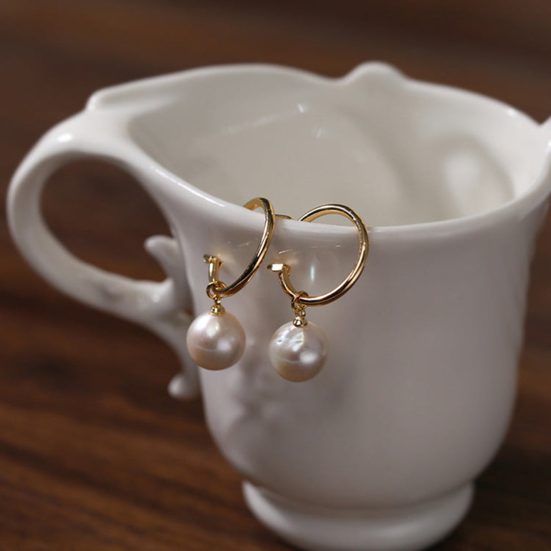 Freshwater Pearl Drop Hoop Earrings