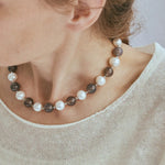 Grey Agate Artificial Pearl Beaded Necklace-Gembea Jewelry