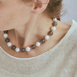 Grey Agate Artificial Pearl Beaded Necklace-Gembea Jewelry