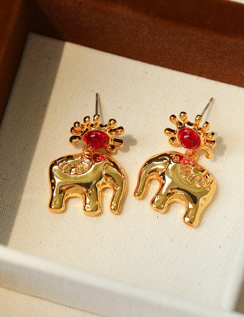 Sun Elephant Gold Silver Drop Earrings-Gembea Jewelry