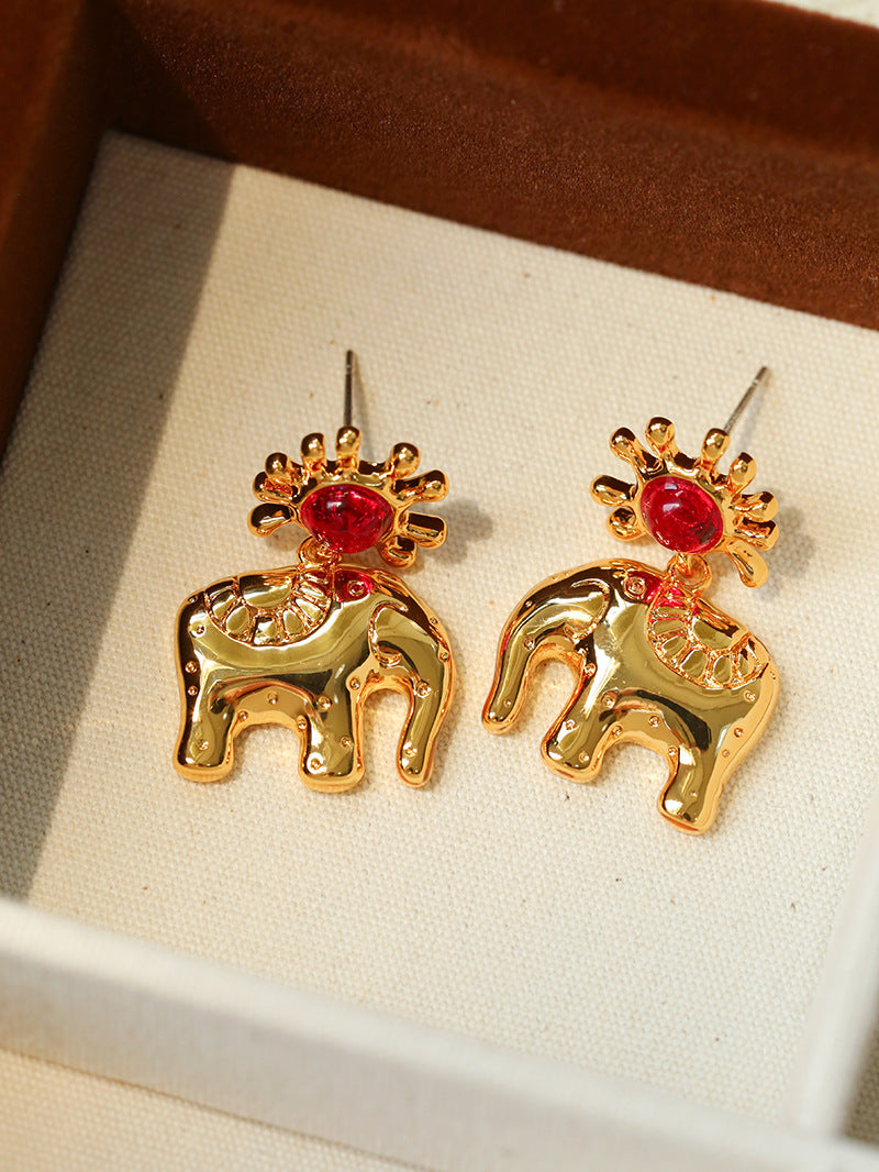 Sun Elephant Gold Silver Drop Earrings-Gembea Jewelry