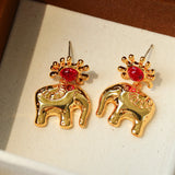Sun Elephant Gold Silver Drop Earrings-Gembea Jewelry