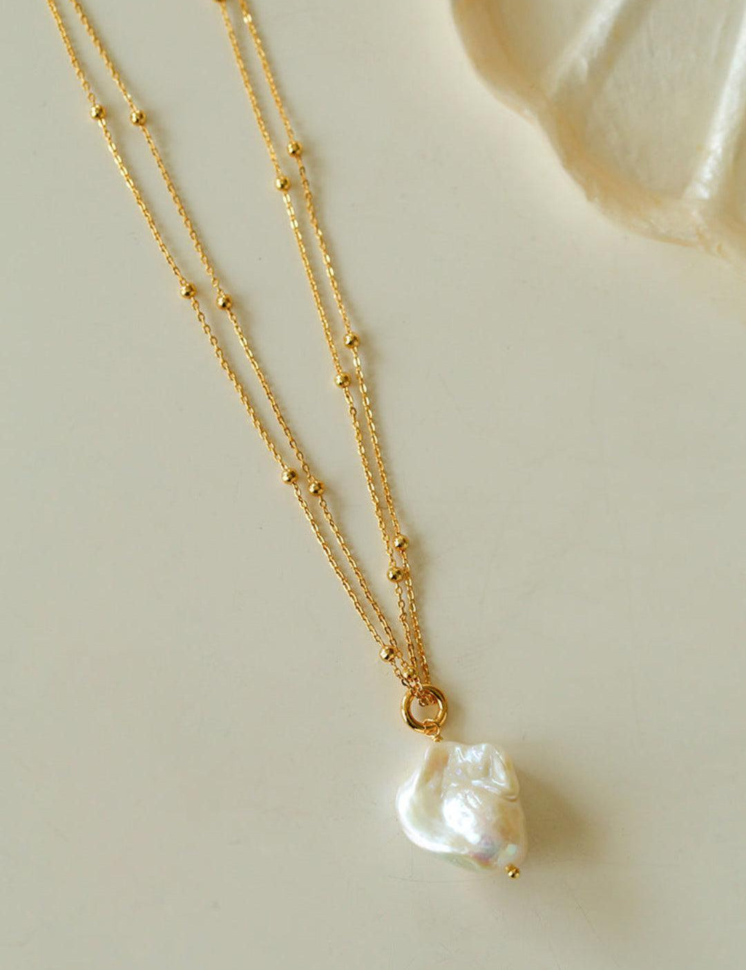 Double Chain Baroque Pendant Necklace - Gembea Jewelry