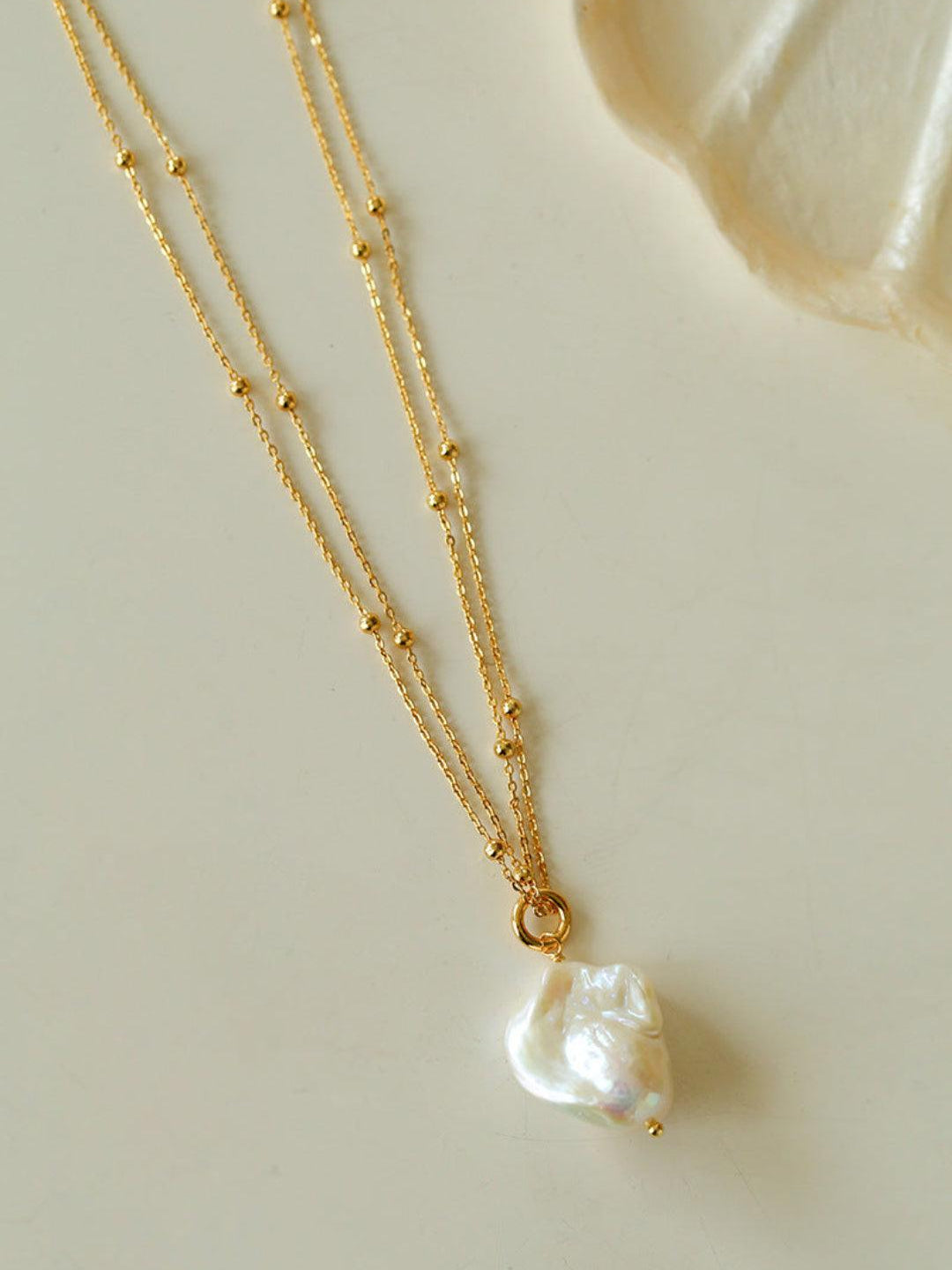 Double Chain Baroque Pendant Necklace - Gembea Jewelry