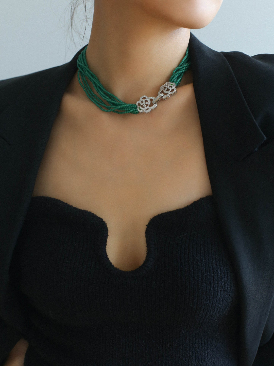 Camellia Bucklei Multi-layer Green Necklace