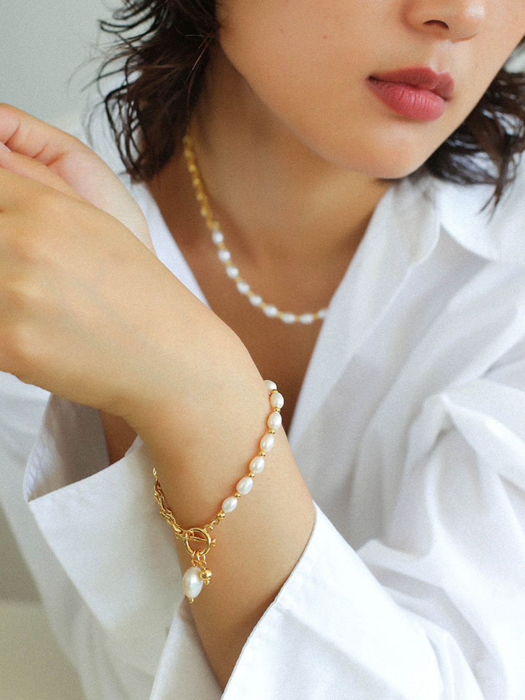 Y-shape Spliced Chain Pearl Bracelet