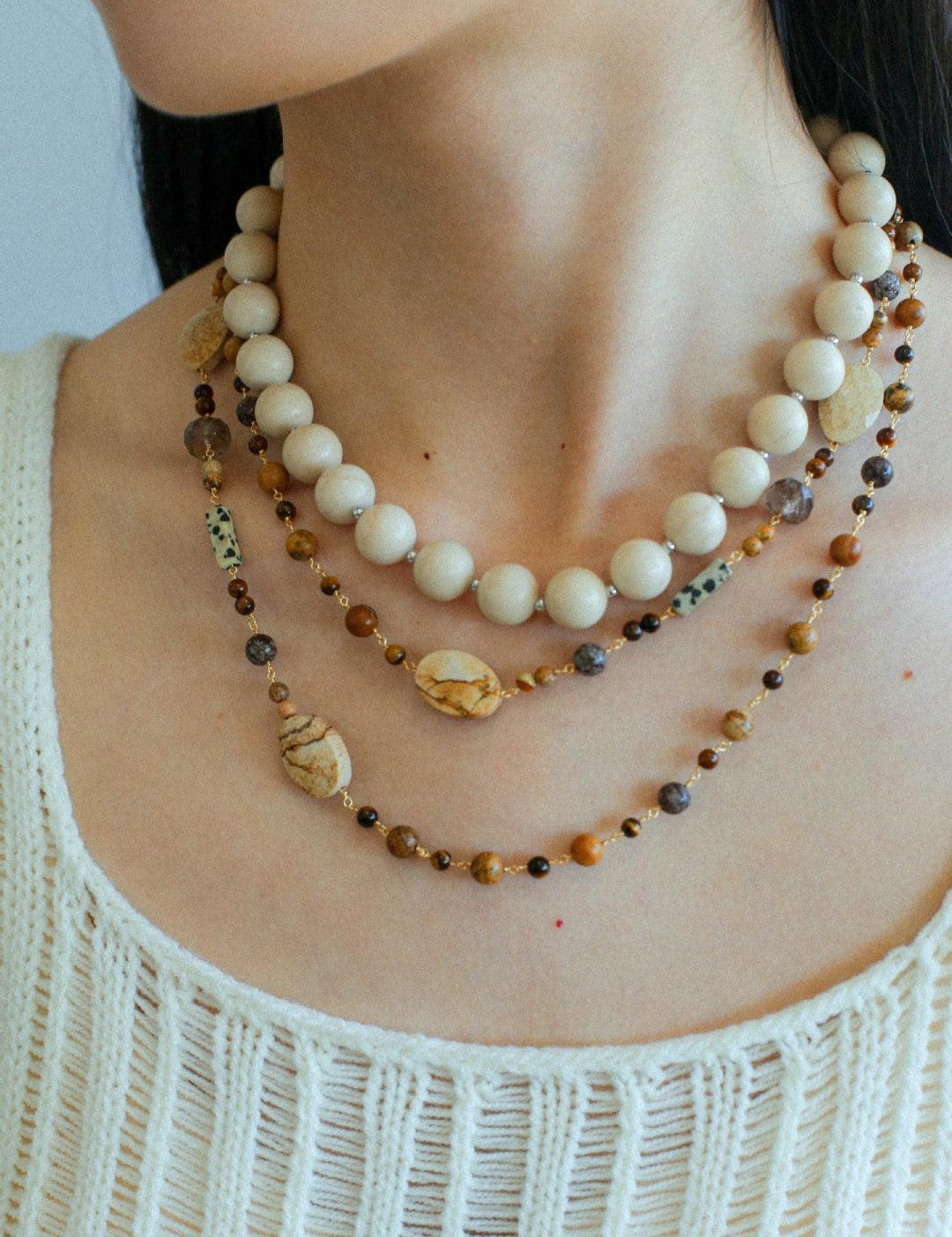 Long Woven Picture Stone Necklace - Gembea Jewelry