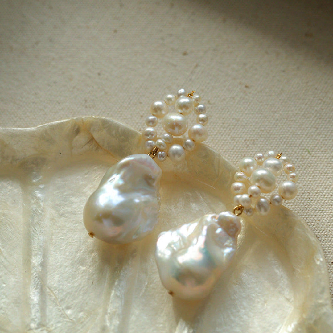 Hand-woven Baroque Winding Pearl Earrings