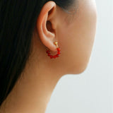 Red Agate Beaded Hoop Earrings