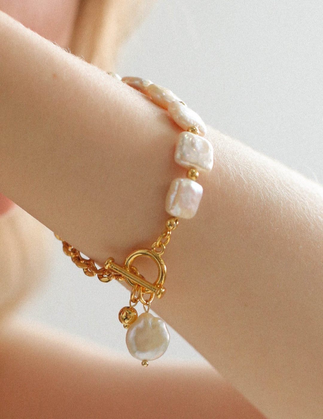 Natural Freshwater Square Pearl Chain Bracelet