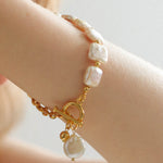 Natural Freshwater Square Pearl Chain Bracelet