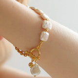 Natural Freshwater Square Pearl Chain Bracelet