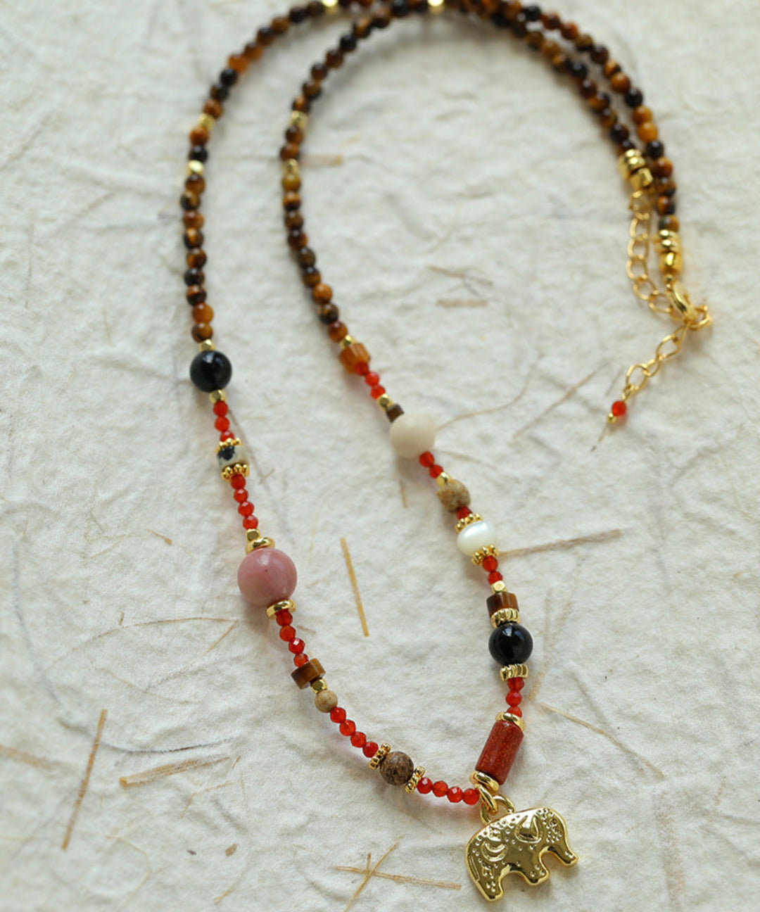 Summer Elephant Pendant Stone Beaded Necklace-Gembea Jewelry