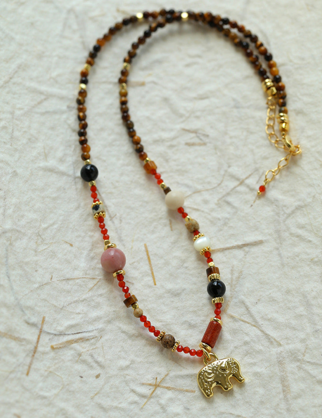Summer Elephant Pendant Stone Beaded Necklace-Gembea Jewelry
