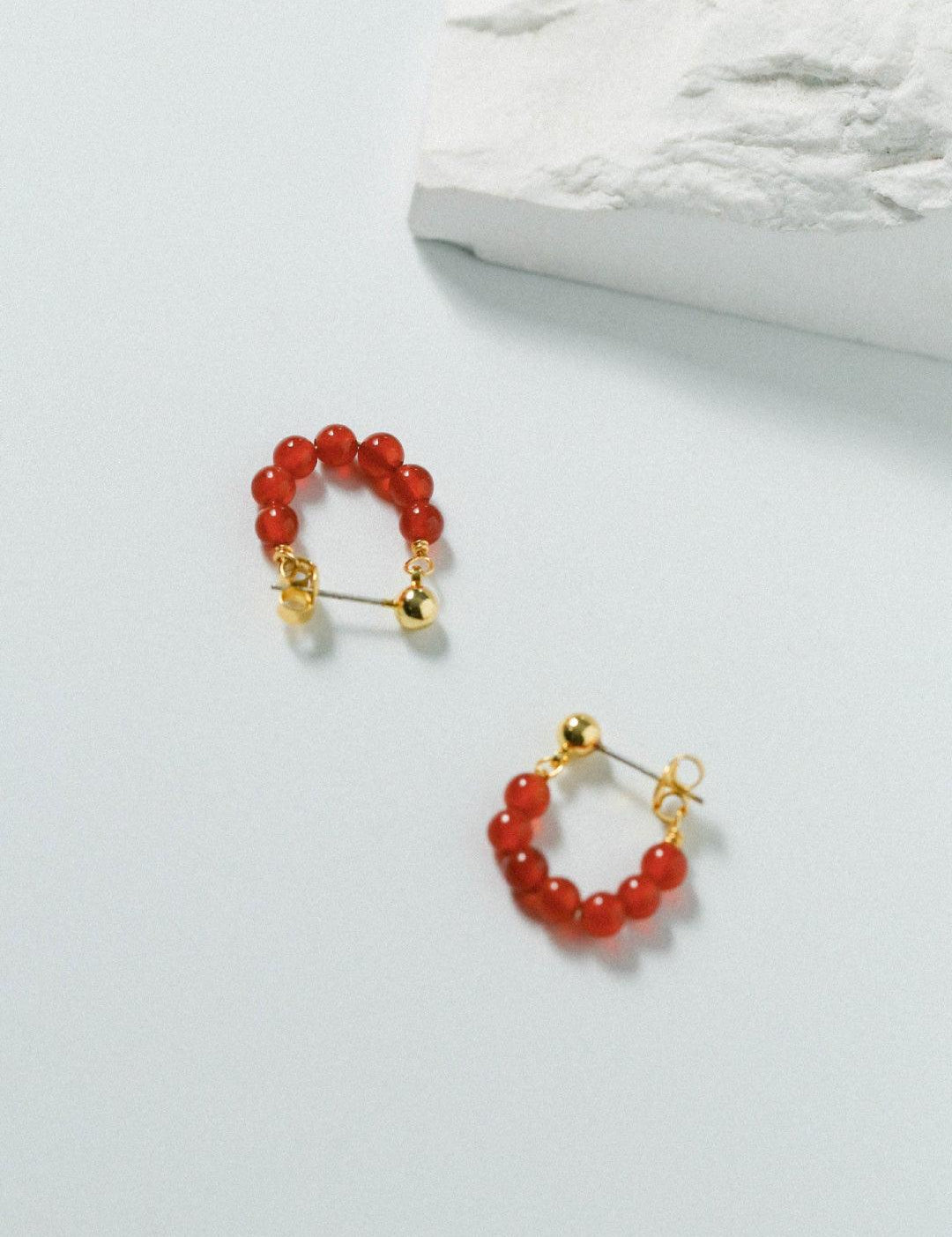 Red Agate Beaded Hoop Earrings - Gembea Jewelry