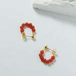 Red Agate Beaded Hoop Earrings