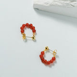 Red Agate Beaded Hoop Earrings