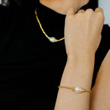 Faceted Beaded Baroque Pearl Bracelet
