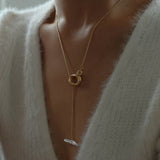 Y Shape Pearl OT Buckle Chain Necklace