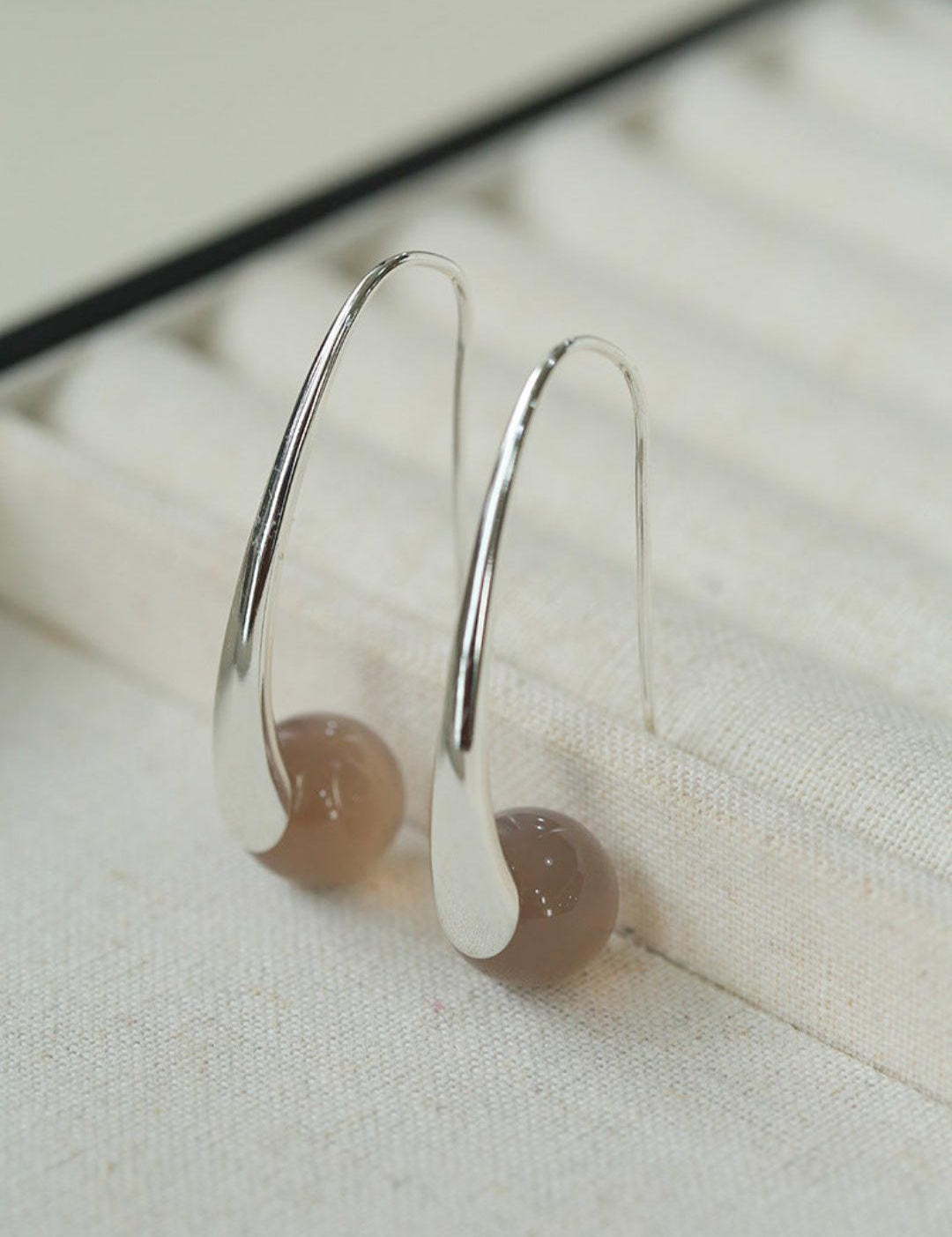 Hand-made Gray Red Black Agate Stone Ear Hooks Earrings - Gembea Jewelry