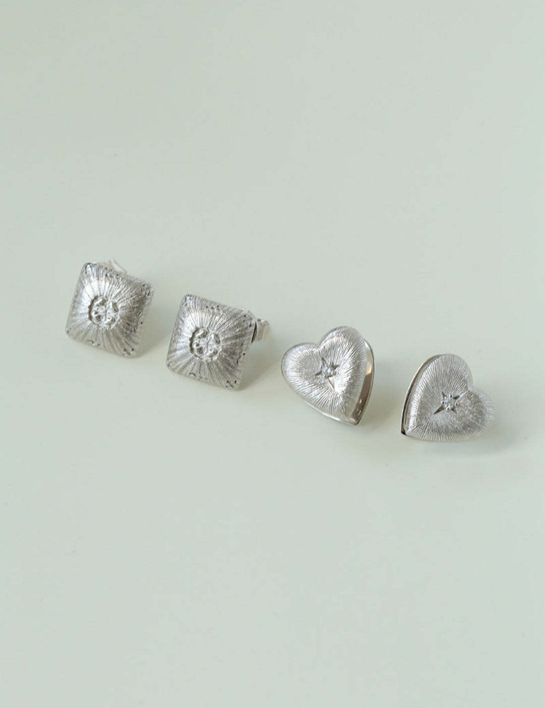 Silver Brushed Double-sided Heart Stud Earrings-Gembea Jewelry