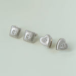 Silver Brushed Double-sided Heart Stud Earrings-Gembea Jewelry
