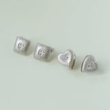 Silver Brushed Double-sided Heart Stud Earrings-Gembea Jewelry