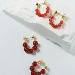 Red Agate Beaded Hoop Earrings