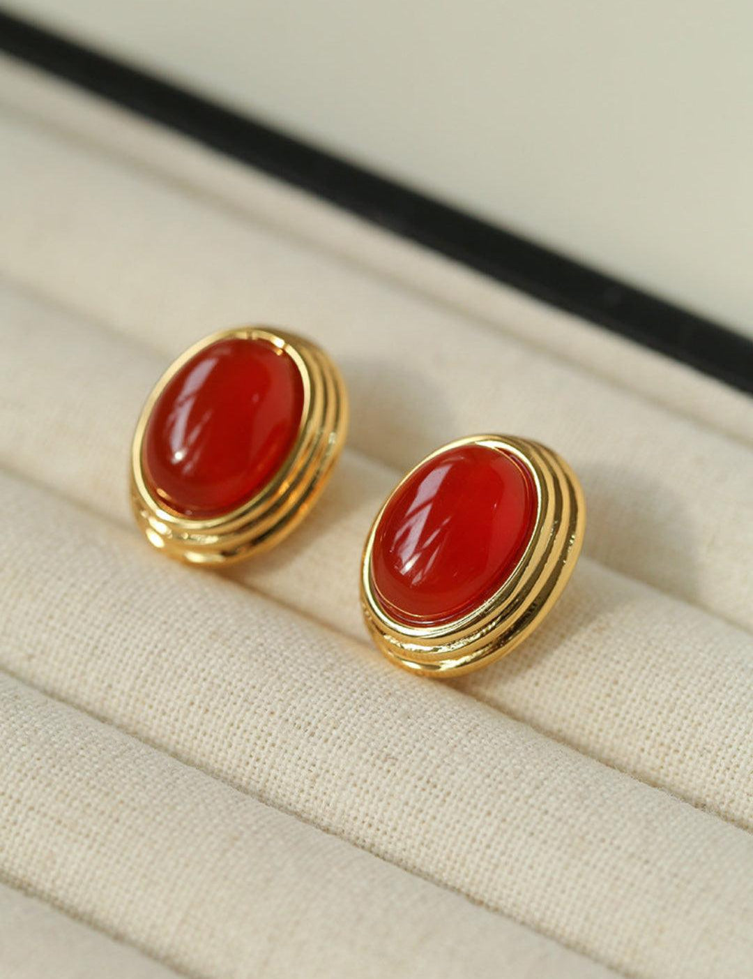 Oval Tiger Eye Stone Black Agate Earrings - Gembea Jewelry