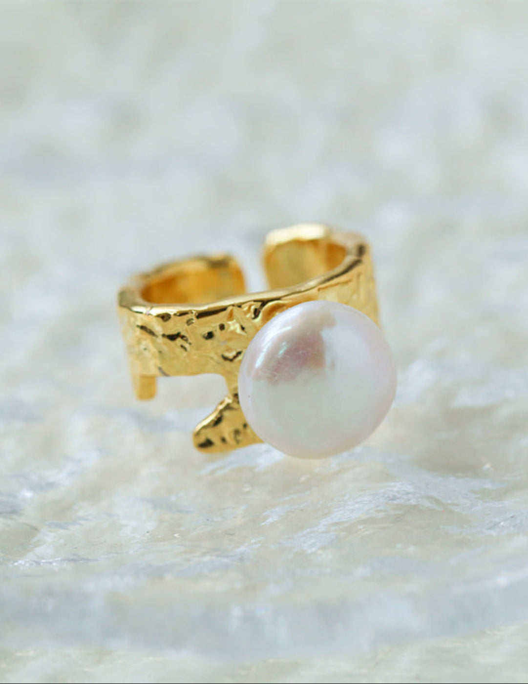 Button Shaped Baroque Pearl Ring