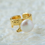 Button Shaped Baroque Pearl Ring