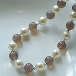 Grey Agate Artificial Pearl Beaded Necklace-Gembea Jewelry