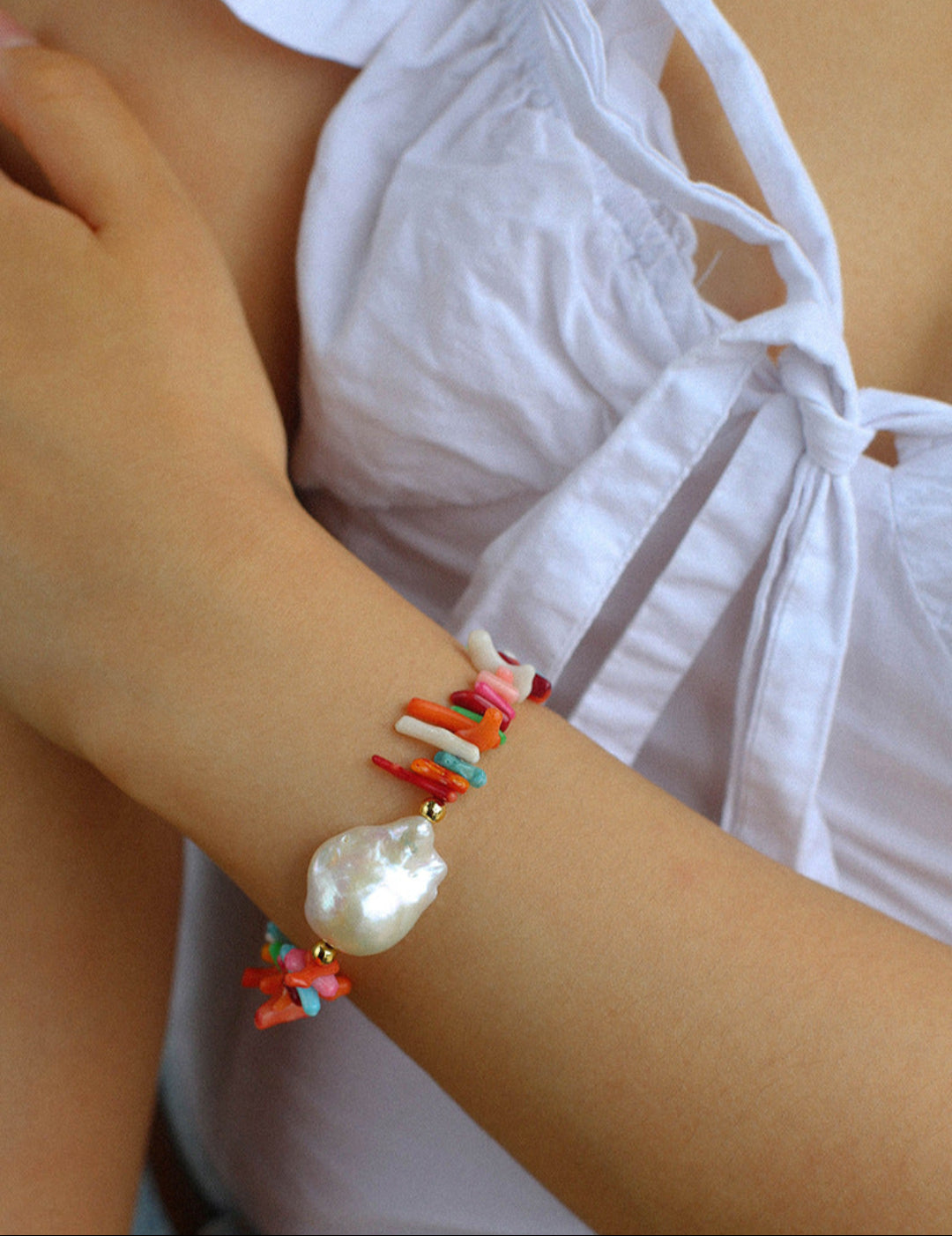 Vacation Artificial Colored Gemstone Baroque Pearl Bracelet