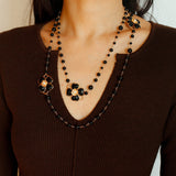 Classic Black Agate Four-leaf Clover Long Necklace