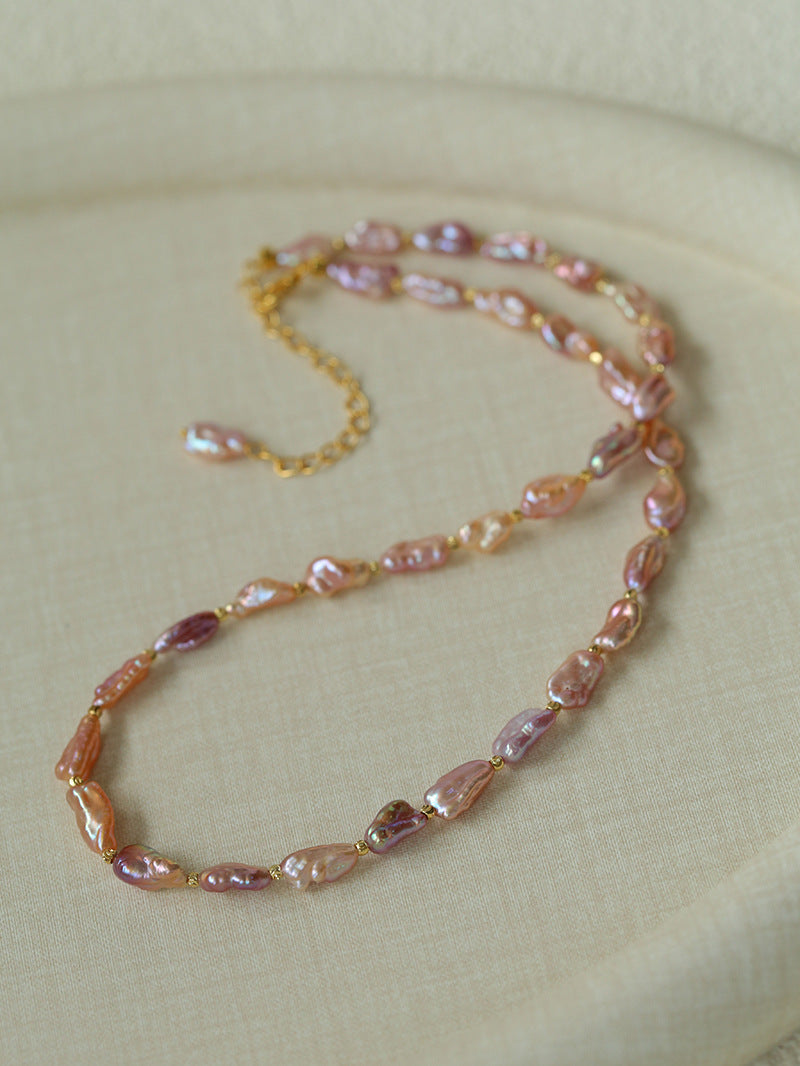 Purple-pink Irregular-shaped Pearl Necklace Gembea Jewelry