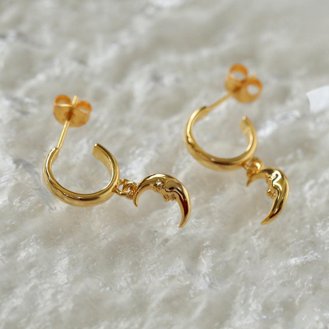 S925 Silver Moon Drop Hoop Earrings - Gembea Jewelry